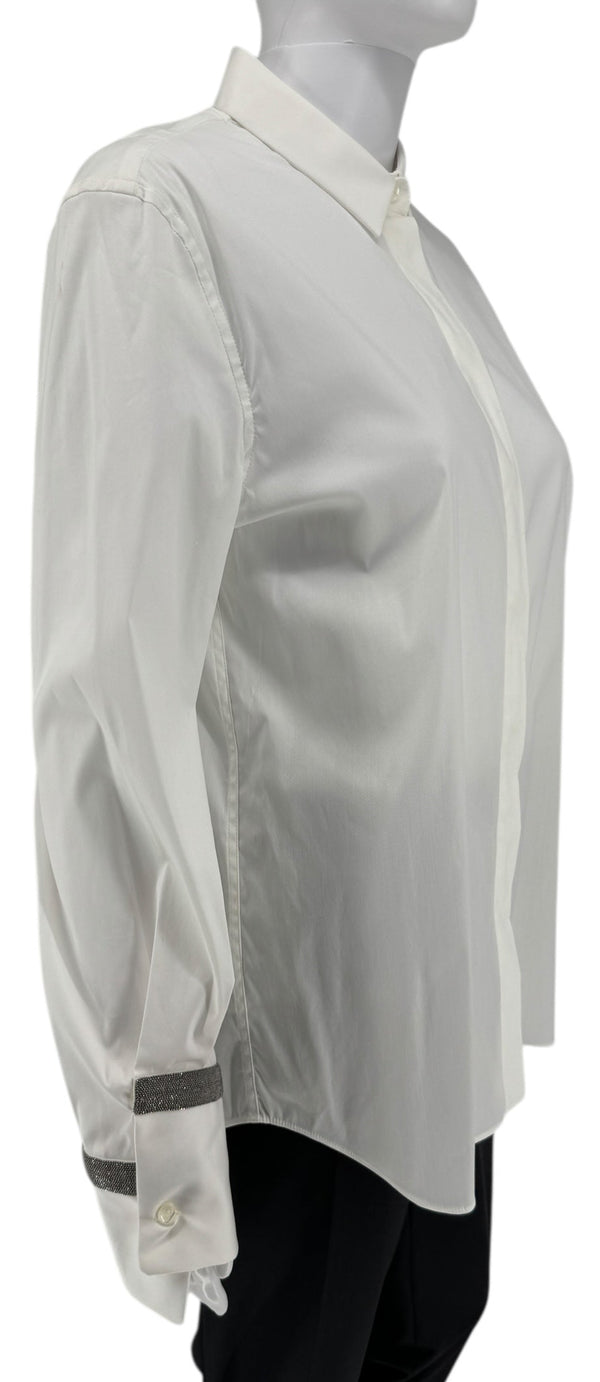 Brunello Cucinelli White Cotton Shirt with Monili Trim – Size L