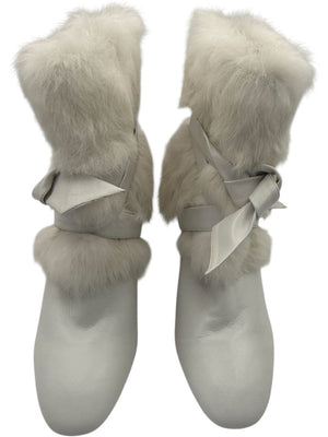 Alexandre Birman White Leather & Fur Ankle Booties – Size 39
