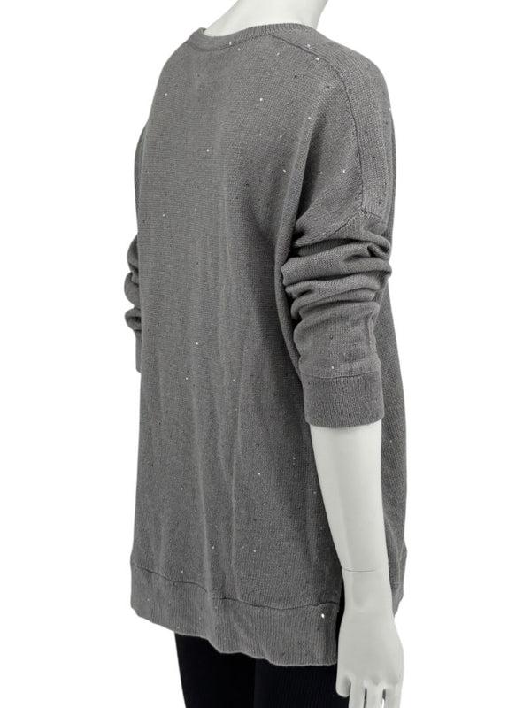 Brunello Cucinelli Grey Linen & Silk Sequin Sweater – Size L