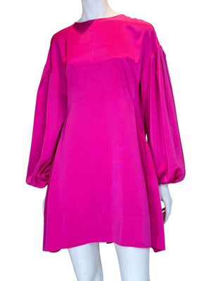 Adam Lippes Fuchsia Balloon-Sleeve Tiered Mini Dress – Size XS