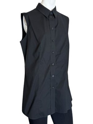 Pamella Roland Black Sleeveless Button-Front Blouse - Large