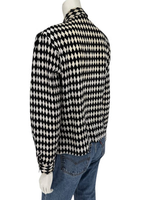 Cygnet Black & Ivory Harlequin Print Button-Up Blouse – Size 13