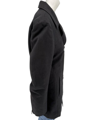 VJC Black Double-Breasted Asymmetric Zip Coat – Size 50