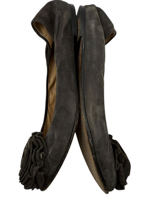 Valentino Garavani Gray Suede Rosette Ballet Flats – Size 36.5