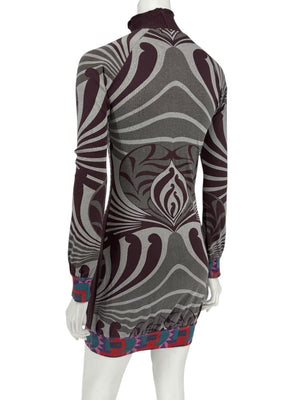 Custo Barcelona High-Neck Printed Long-Sleeve Mini Dress – Size Small
