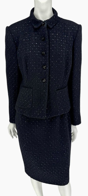 Les Copains Black Textured Wool Blend Skirt Suit – Size 10 (NWT)