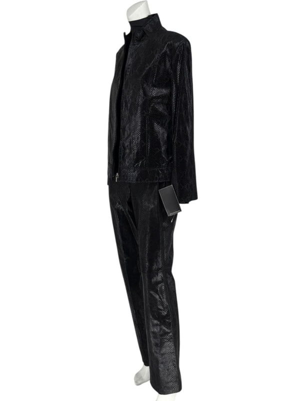Adler Collection Black & Grey Faux Snake Embossed Leather Pantsuit – New with Tags
