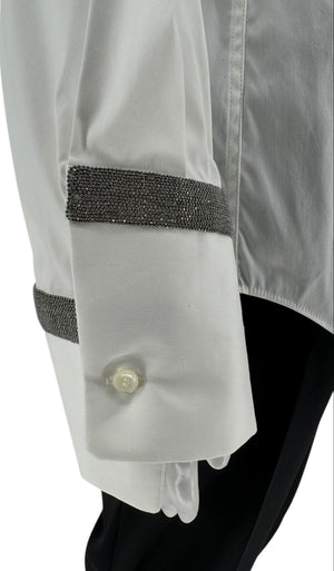 Brunello Cucinelli White Cotton Shirt with Monili Trim – Size L