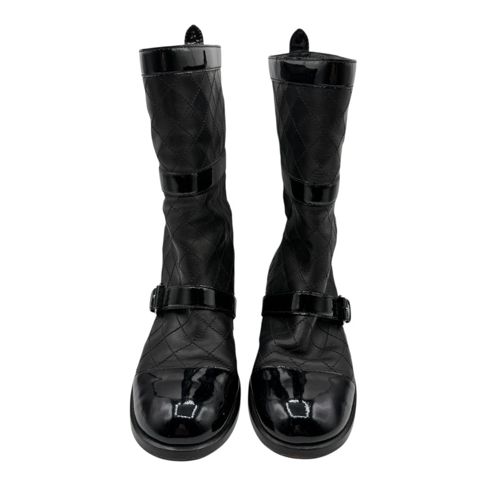 Chanel Quilted Calfskin & Patent Leather Mid-Calf Boots – Size 40 (EU)