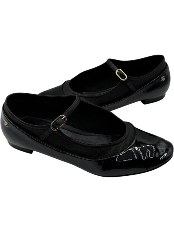 Chanel Patent Leather & Lambskin Mary Jane Ballet Flats – Size 41.5