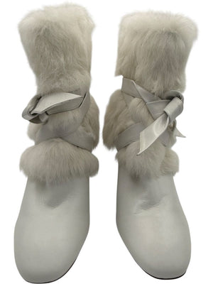 Alexandre Birman White Leather & Fur Ankle Booties – Size 39