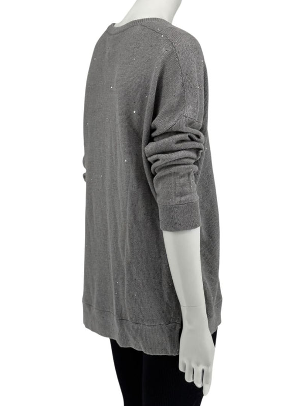 Brunello Cucinelli Grey Linen & Silk Sequin Sweater – Size L