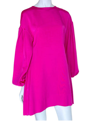 Adam Lippes Fuchsia Balloon-Sleeve Tiered Mini Dress – Size XS
