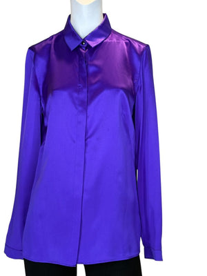 Akris Purple Mulberry Silk Button-Front Blouse – Size 8