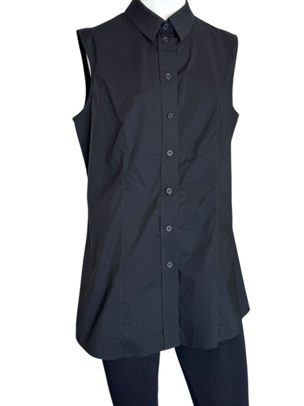 Pamella Roland Black Sleeveless Button-Front Blouse - Large