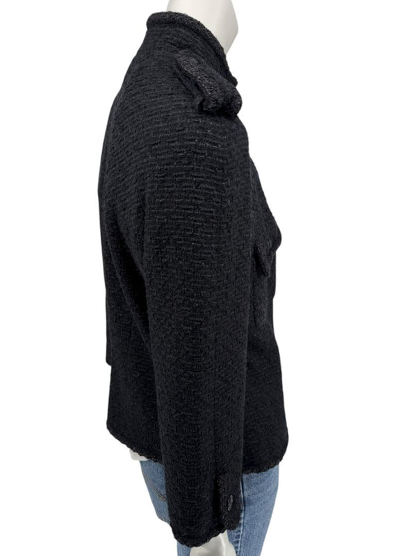 Chanel Women’s Black Textured Tweed Military-Inspired Jacket – Size 44