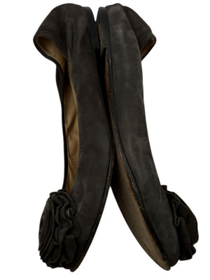 Valentino Garavani Gray Suede Rosette Ballet Flats – Size 36.5