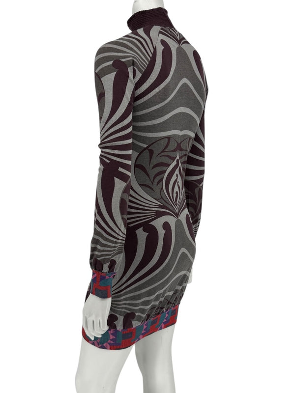 Custo Barcelona High-Neck Printed Long-Sleeve Mini Dress – Size Small