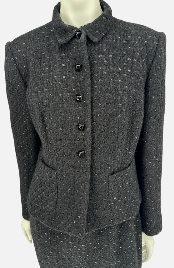 Les Copains Black Textured Wool Blend Skirt Suit – Size 10 (NWT)