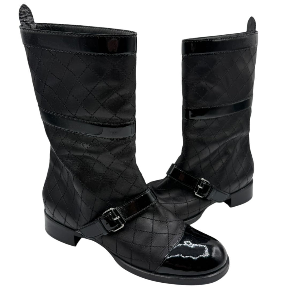Chanel Quilted Calfskin & Patent Leather Mid-Calf Boots – Size 40 (EU)