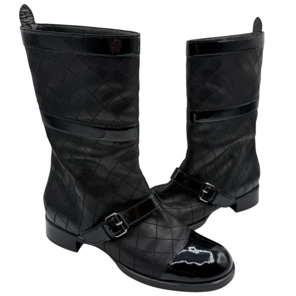 Chanel Quilted Calfskin & Patent Leather Mid-Calf Boots – Size 40 (EU)