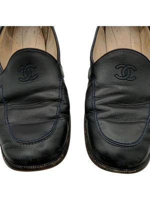 Chanel Black Leather Square Toe Loafers – Size 40