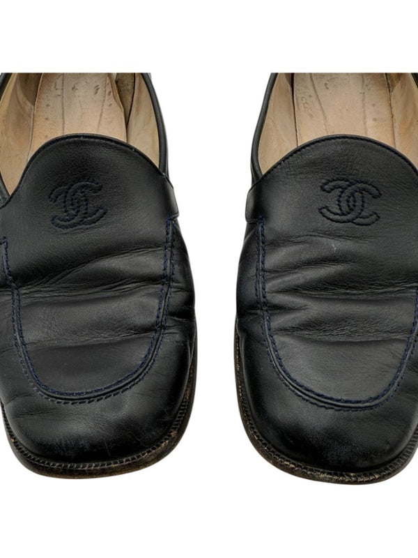 Chanel Black Leather Square Toe Loafers – Size 40