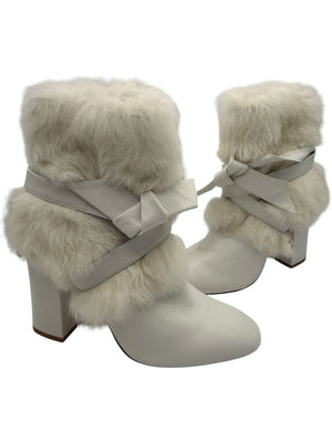 Alexandre Birman White Leather & Fur Ankle Booties – Size 39