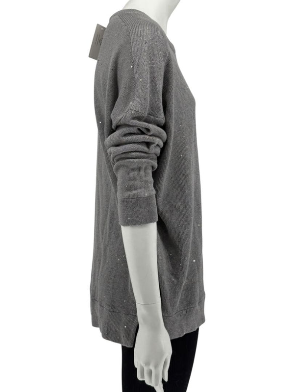 Brunello Cucinelli Grey Linen & Silk Sequin Sweater – Size L