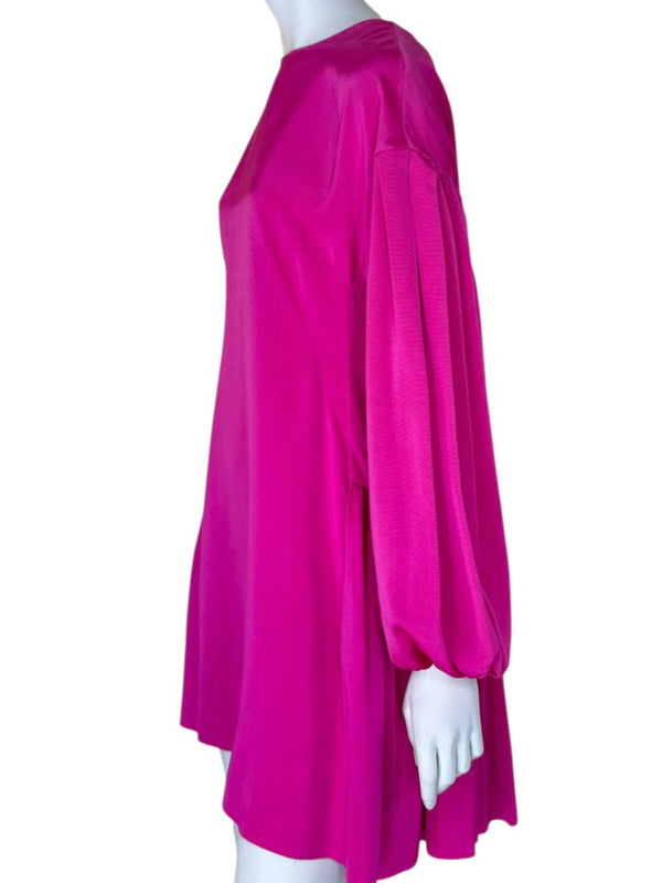 Adam Lippes Fuchsia Balloon-Sleeve Tiered Mini Dress – Size XS
