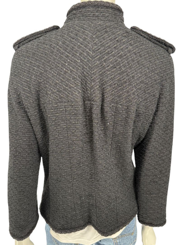 Chanel Women’s Black Textured Tweed Military-Inspired Jacket – Size 44