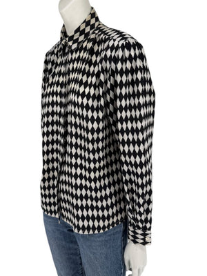 Cygnet Black & Ivory Harlequin Print Button-Up Blouse – Size 13
