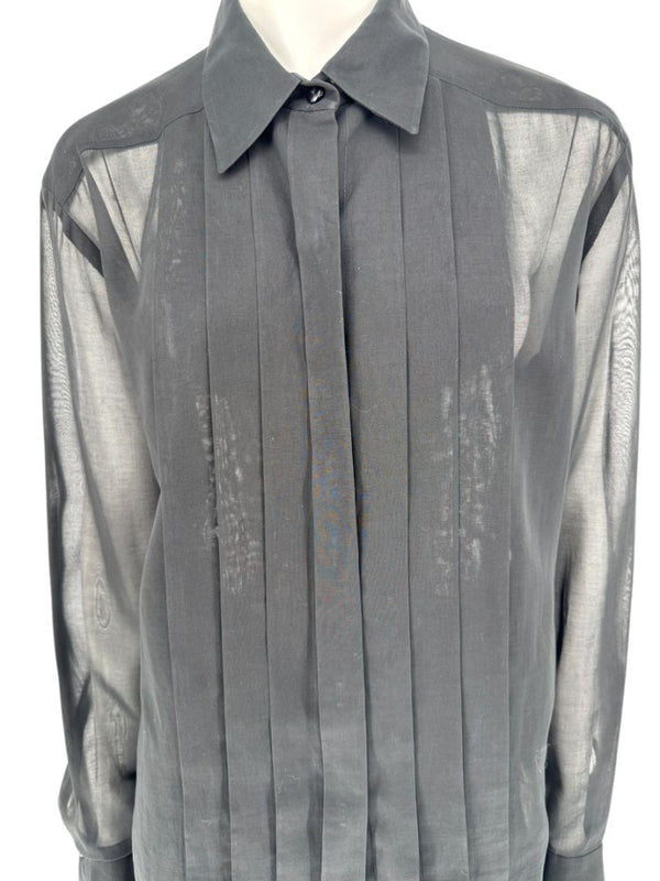 Linda Allard for Ellen Tracy Black Sheer Pleated Blouse – Size 12