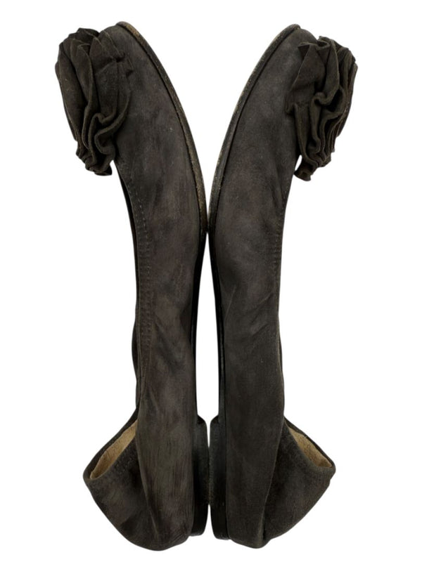 Valentino Garavani Gray Suede Rosette Ballet Flats – Size 36.5