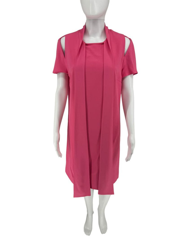 Pamella Roland Fuchsia Cold Shoulder Shift Dress – Large