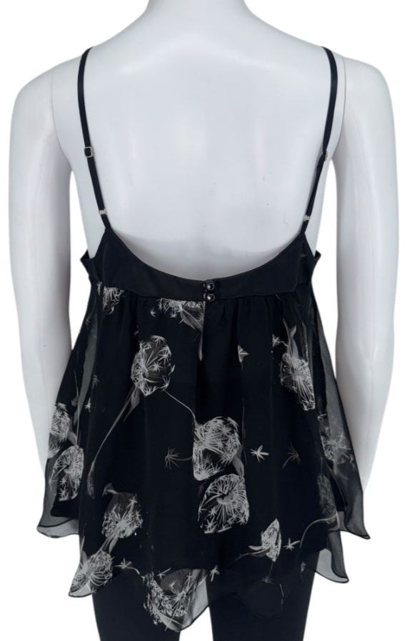 Rebecca Taylor Black Dandelion-Print Chiffon Camisole – Size 8 – NWT