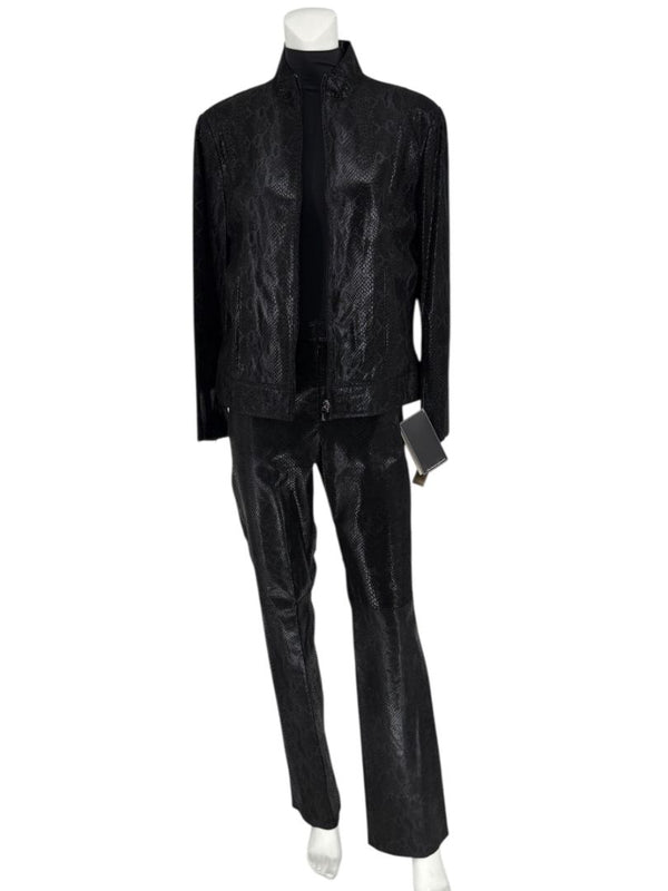 Adler Collection Black & Grey Faux Snake Embossed Leather Pantsuit – New with Tags