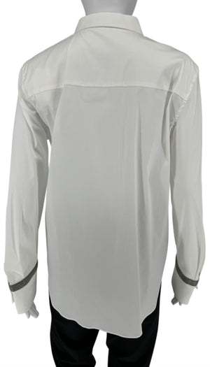 Brunello Cucinelli White Cotton Shirt with Monili Trim – Size L