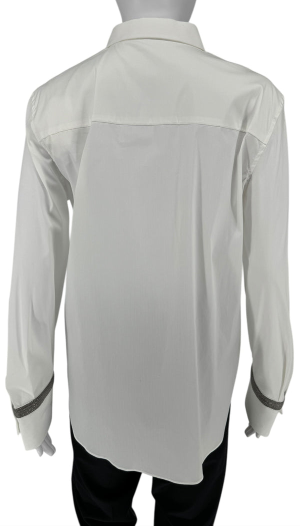 Brunello Cucinelli White Cotton Shirt with Monili Trim – Size L