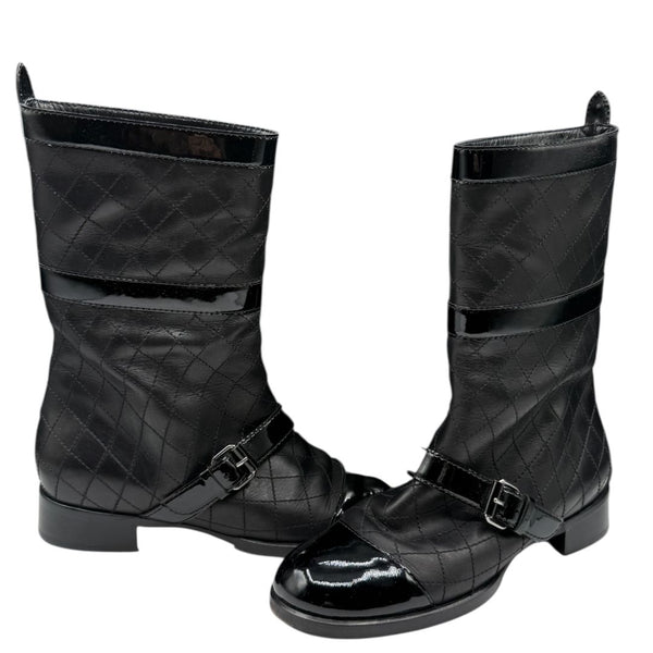 Chanel Quilted Calfskin & Patent Leather Mid-Calf Boots – Size 40 (EU)