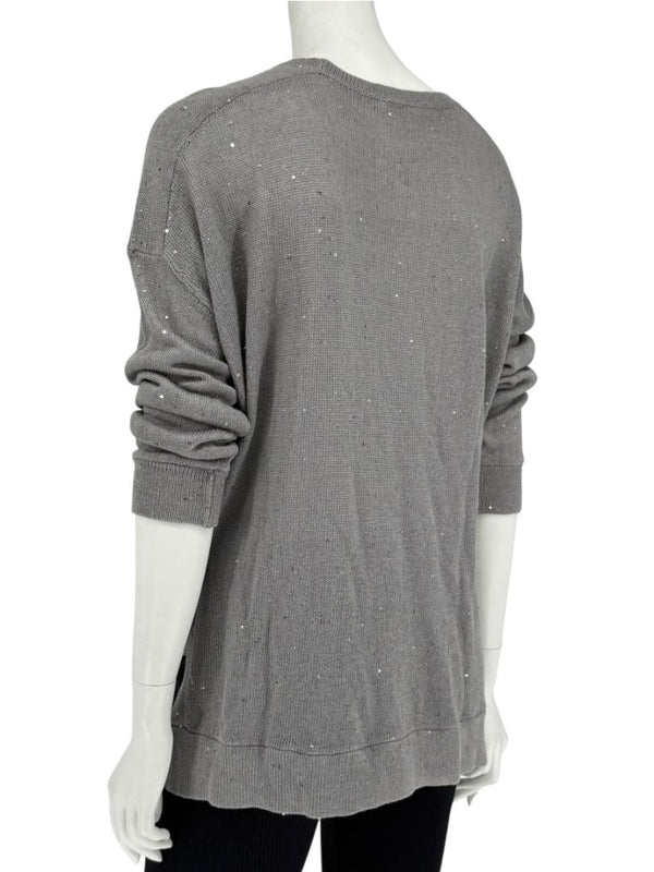 Brunello Cucinelli Grey Linen & Silk Sequin Sweater – Size L