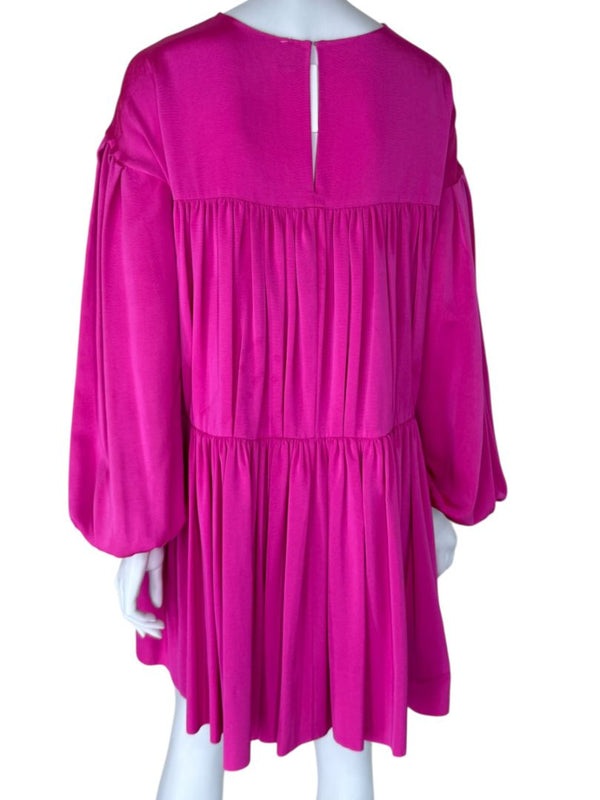 Adam Lippes Fuchsia Balloon-Sleeve Tiered Mini Dress – Size XS