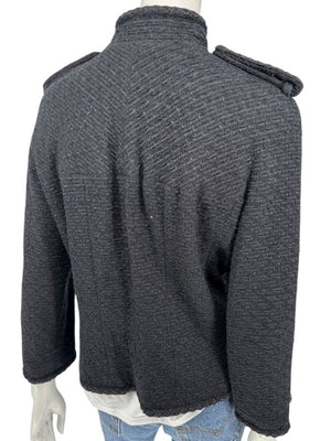 Chanel Women’s Black Textured Tweed Military-Inspired Jacket – Size 44