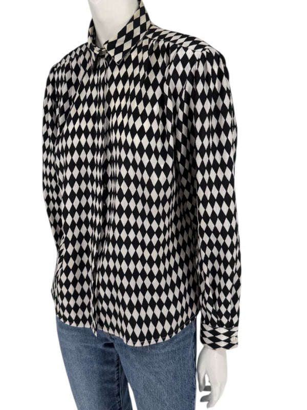 Cygnet Black & Ivory Harlequin Print Button-Up Blouse – Size 13