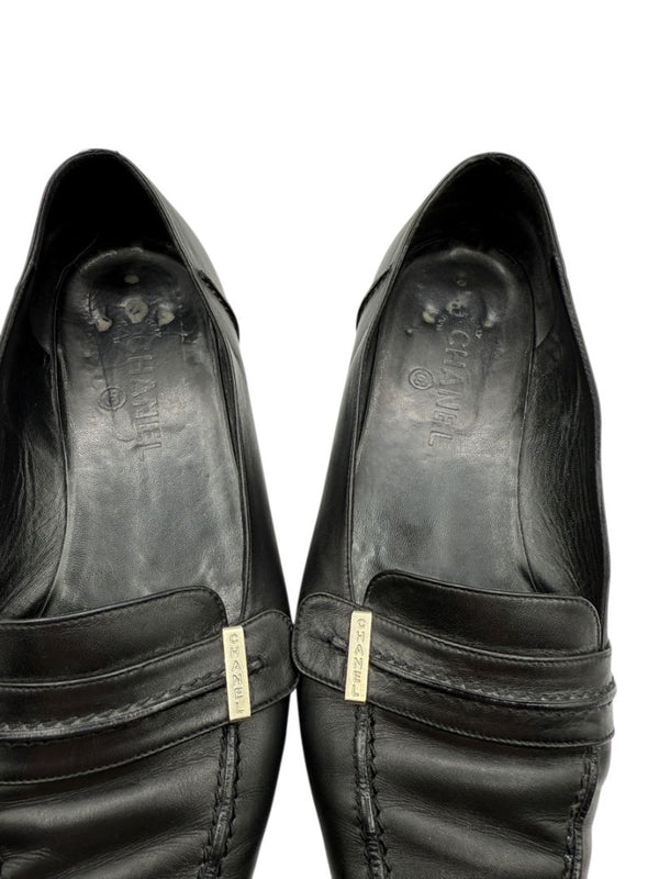 Chanel Black Leather Square-Toe Loafers – Size 41