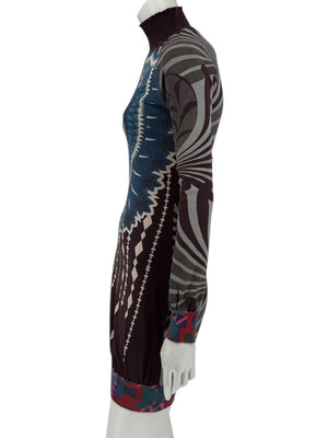 Custo Barcelona High-Neck Printed Long-Sleeve Mini Dress – Size Small