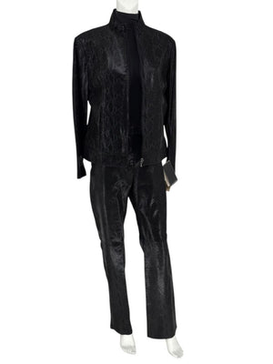 Adler Collection Black & Grey Faux Snake Embossed Leather Pantsuit – New with Tags