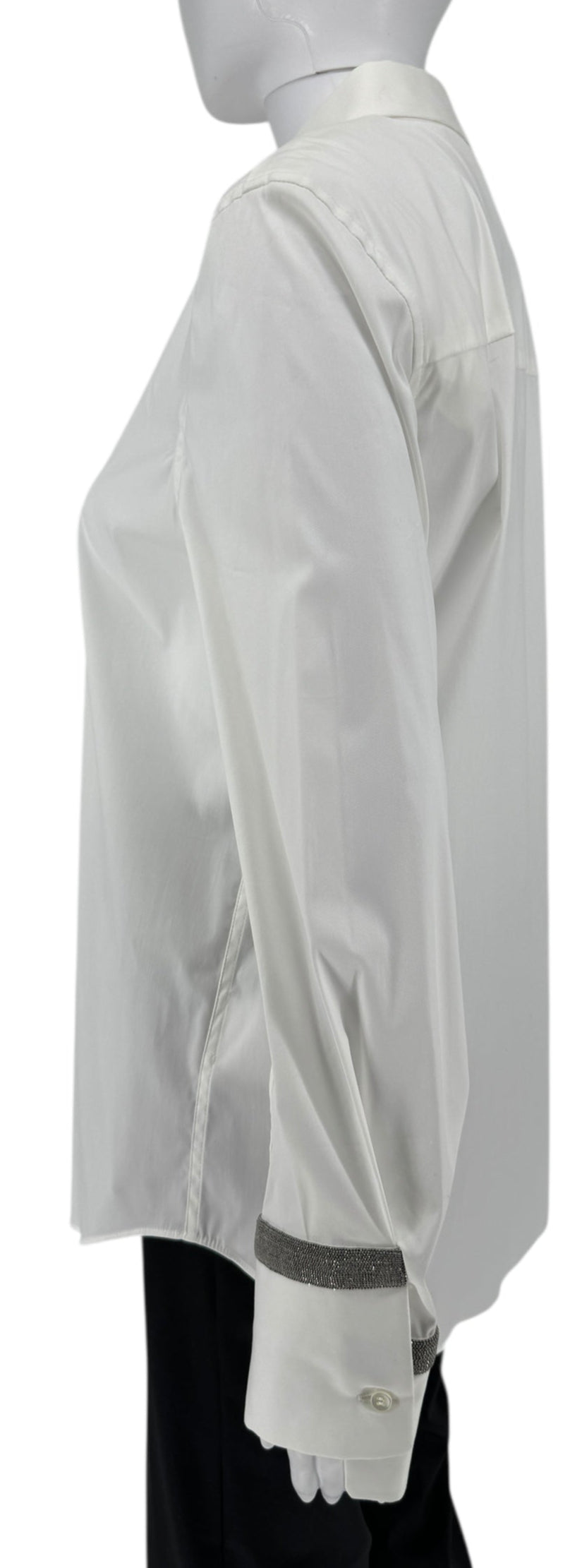Brunello Cucinelli White Cotton Shirt with Monili Trim – Size L