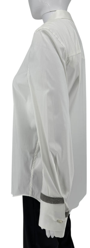 Brunello Cucinelli White Cotton Shirt with Monili Trim – Size L