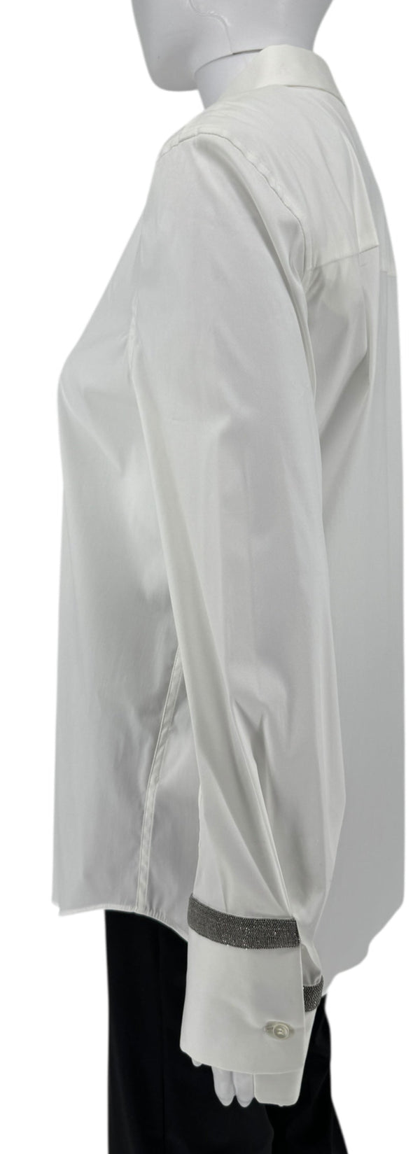 Brunello Cucinelli White Cotton Shirt with Monili Trim – Size L